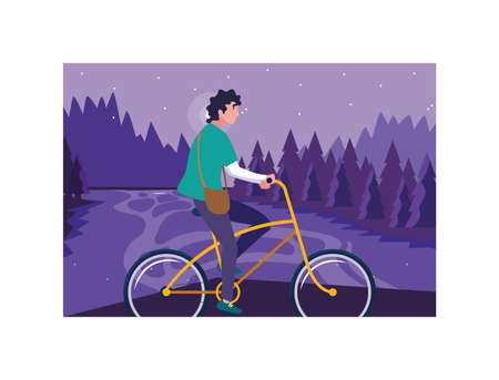 man with bicycle, man with healthy lifestyle vector illustration designのイラスト素材