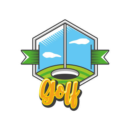 golf label with shield, hole and flag vector illustration designのイラスト素材