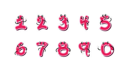 Cartoons numbers set design, Expression cute character funny and emoticon theme Vector illustrationのイラスト素材