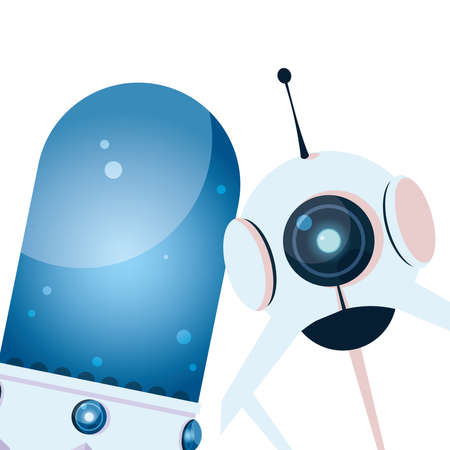 white robot glass sphere and eye of robotic technology futuristic toy future machine cyborg science android and fiction theme Vector illustrationのイラスト素材