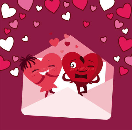 Female and male hearts cartoons couple design of happy valentines day love passion romantic wedding decoration and marriage theme Vector illustrationのイラスト素材