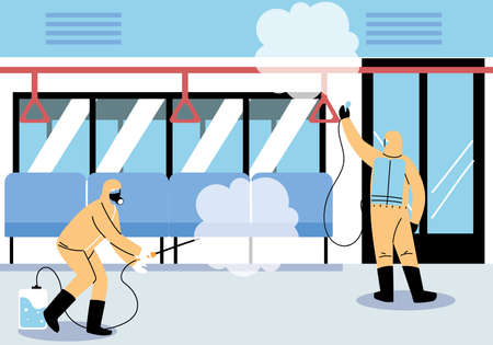 service metro disinfection by coronavirus or covid 19 vector illustration designのイラスト素材