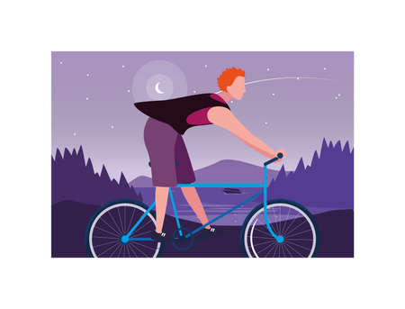 man with bicycle, man with healthy lifestyle vector illustration designのイラスト素材