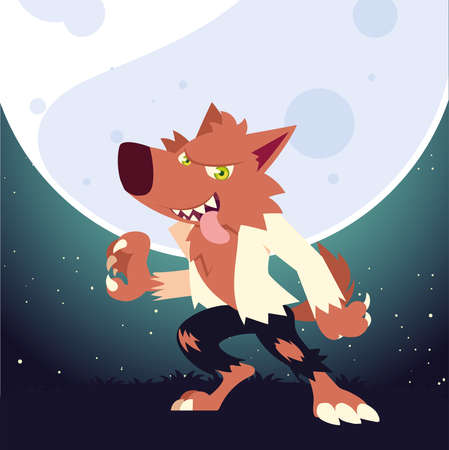 Halloween werewolf cartoon at night design, Holiday and scary theme Vector illustrationのイラスト素材