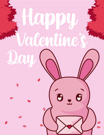 Rabbit cartoon with card design of happy valentines day love passion romantic wedding decoration and marriage theme Vector illustrationのイラスト素材