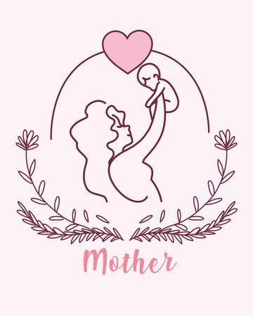 silhouette of mother with baby, label mother vector illustration designのイラスト素材
