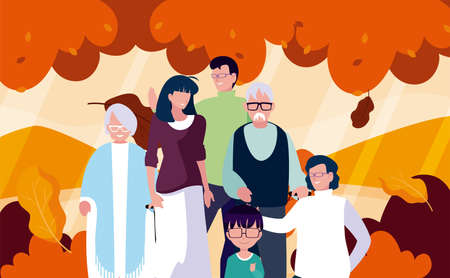 Family and leaves design, Autumn season nature ornament garden decoration and thanksgiving day theme Vector illustrationのイラスト素材