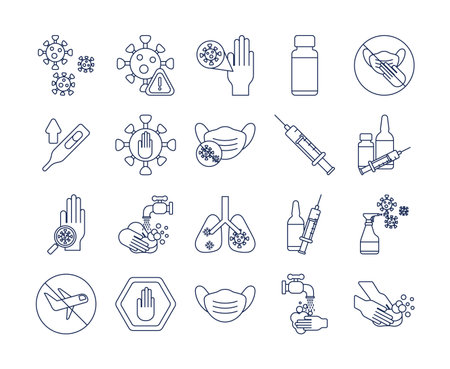 set of icons vaccination medical immunization, line style icon vector illustration designのイラスト素材