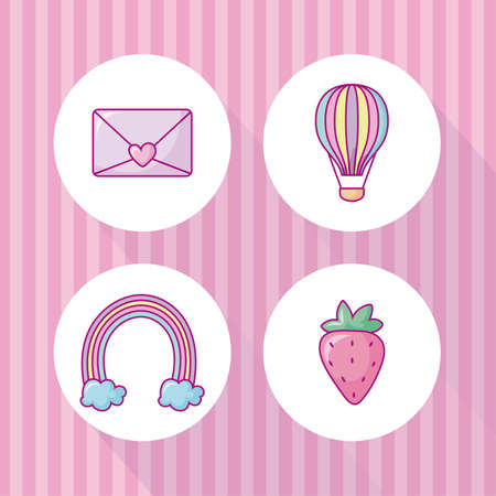 kawaii icon set over pink background, colorful design, vector illustrationのイラスト素材