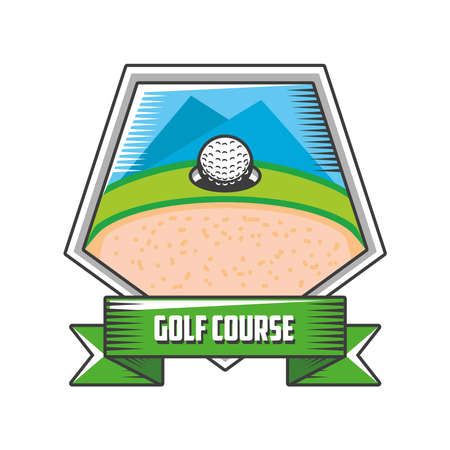 golf course label with shield and golf ball on white background vector illustration designのイラスト素材