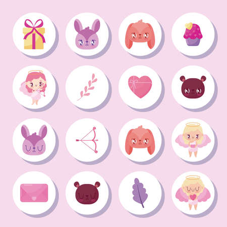 Icon set design of Love happy valentines day wedding passion romantic decoration and marriage theme Vector illustrationのイラスト素材