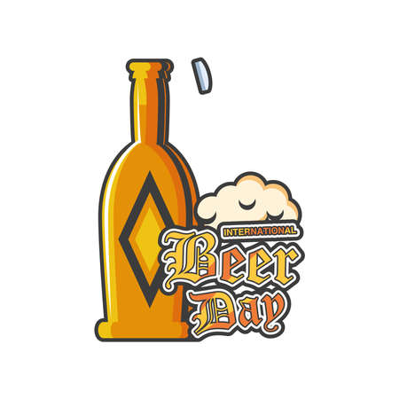 International beer day with yellow bottle detailed style icon design, Festival pub alcohol bar and drink theme Vector illustrationのイラスト素材