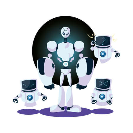 white robots cartoons of robotic technology futuristic toy future machine cyborg science android and fiction theme Vector illustrationのイラスト素材