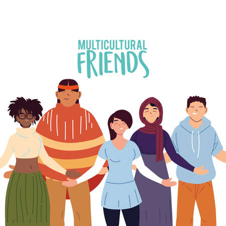 indian woman and black man cartoons design, diversity people multicultural friends and multi-ethnic theme Vector illustrationのイラスト素材