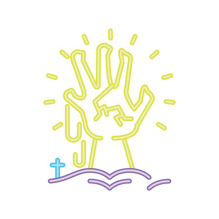 zombie hand in neon light for halloween vector illustration designのイラスト素材