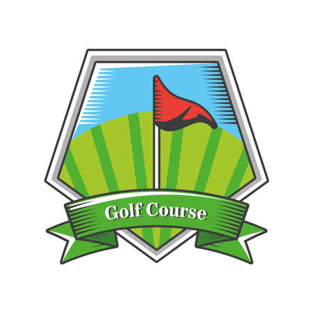 golf course label with shield and flag on white backgroundのイラスト素材