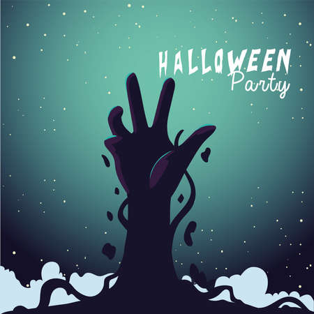 Halloween zombie hand at night design, Holiday and scary theme Vector illustrationのイラスト素材