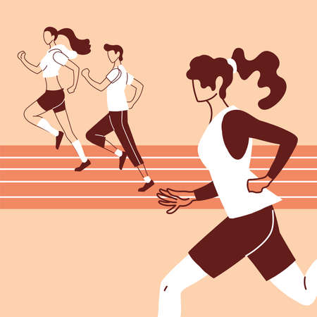 women and man avatars running design, Marathon athlete training and fitness theme Vector illustrationのイラスト素材