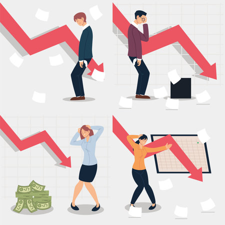 set of business people bankrupt, economic problems vector illustration design