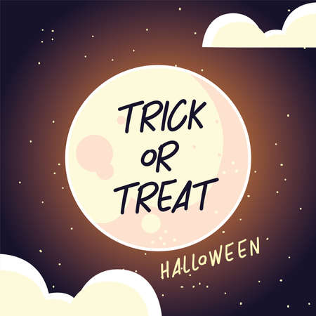 trick or treat label with full moon vector illustration designのイラスト素材