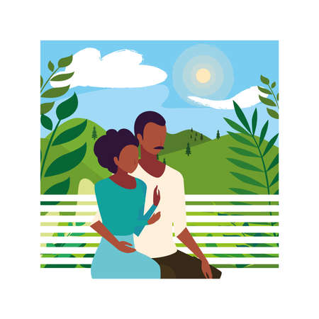 couple of people in love sitting in the park chair vector illustration designのイラスト素材