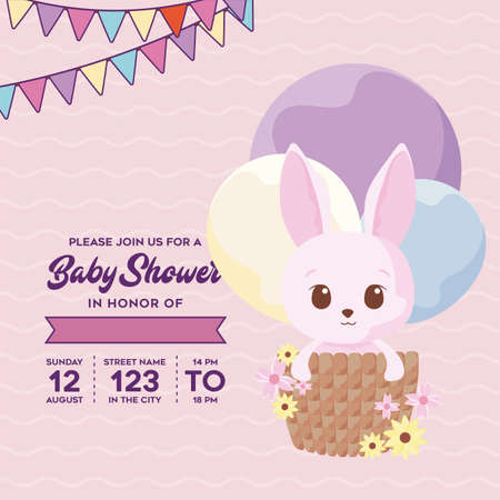 rabbit cartoon design, Baby shower invitation party card and decoration theme Vector illustrationのイラスト素材