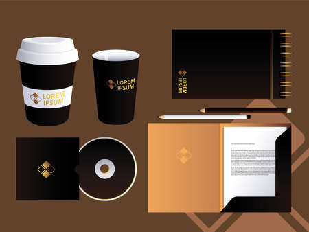 cups and note book elements of identity brand vector illustration designのイラスト素材