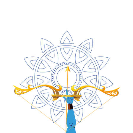 lord ram arm with bow and arrow and blue mandala design, Happy dussehra festival and indian theme Vector illustrationのイラスト素材