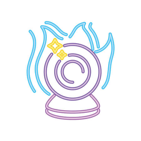 witch crystal ball in neon light for halloween vector illustration designのイラスト素材