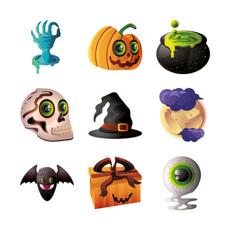 set of icons for halloween on white background vector illustration designのイラスト素材