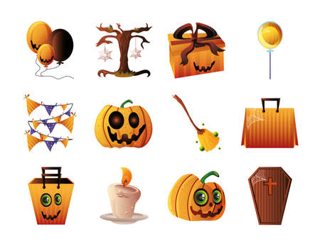 set of icons for halloween in white background vector illustration designのイラスト素材