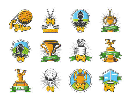 set of golf emblems, shields and labels vector illustration designのイラスト素材