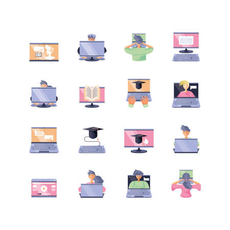 set of icons online education, education technology vector illustration designのイラスト素材