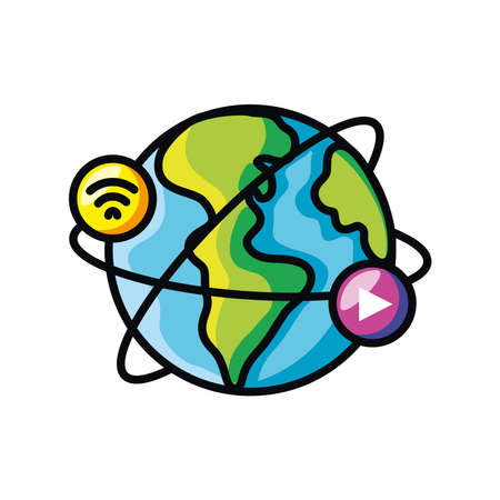 planet earth with social network icons vector illustration designのイラスト素材
