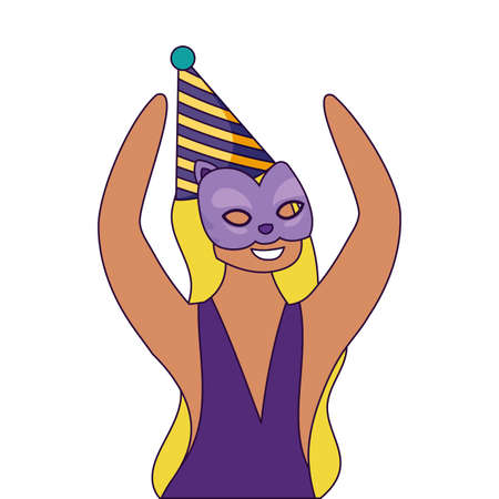 Woman with mardi gras mask and hat design, Party carnival decoration celebration festival holiday fun new or leans and traditional theme Vector illustrationのイラスト素材