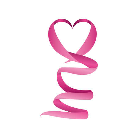 pink ribbon heart shaped, badge, breast cancer awareness vector illustration designのイラスト素材