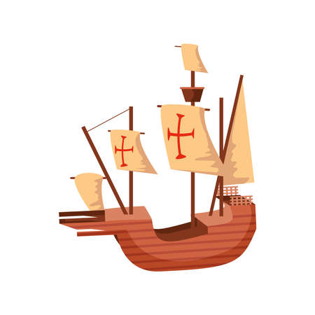 sailing ship, caravel santa maria, columbus day vector illustration designのイラスト素材