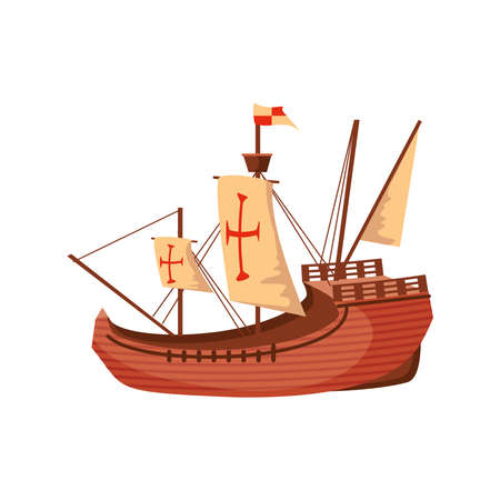 sailboat or caravel santa maria, columbus day vector illustration designのイラスト素材