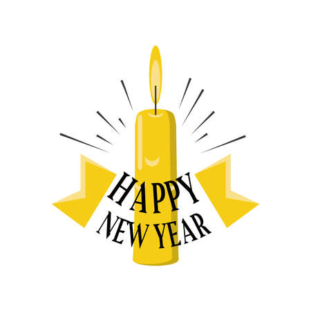 Happy new year with candle detailed style icon design, Welcome celebrate and greeting theme Vector illustrationのイラスト素材