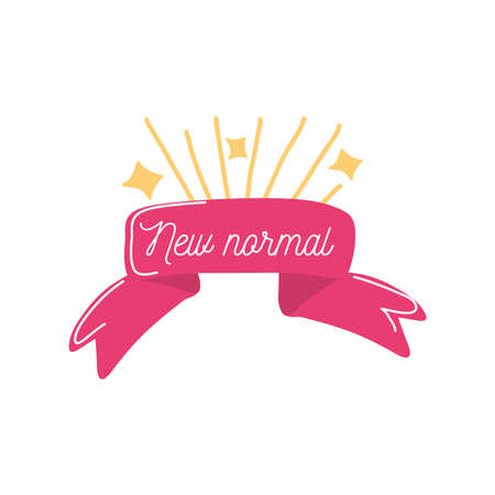 new normal ribbon with stars detailed style icon design of Covid 19 virus theme illustrationのイラスト素材