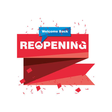 welcome back reopening in ribbon detailed style icon design of shopping and covid 19 virus theme illustrationのイラスト素材