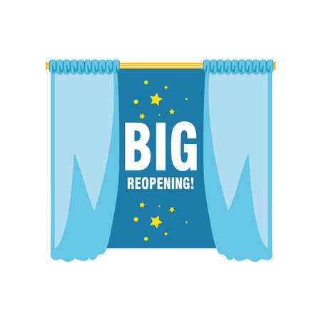 big reopening in window with stars detailed style icon design of shopping and covid 19 virus theme illustrationのイラスト素材
