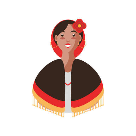 Mexican woman cartoon with flower and poncho design, Mexico culture theme Vector illustrationのイラスト素材
