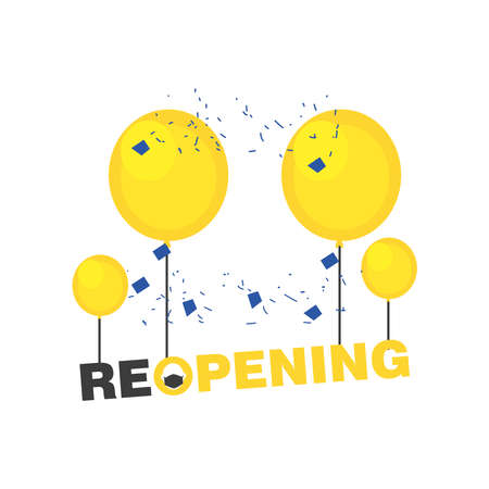 reopening with balloons detailed style icon design of shopping and covid 19 virus theme illustrationのイラスト素材