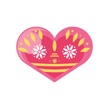 Mexican heart with flowers detailed style icon design, Mexico culture theme Vector illustrationのイラスト素材