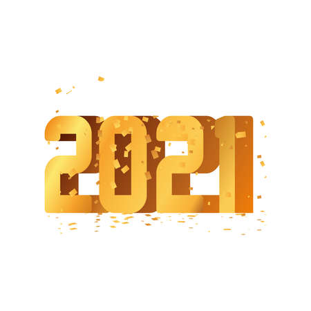 2021 happy new year gold detailed style icon design, Welcome celebrate and greeting theme Vector illustrationのイラスト素材