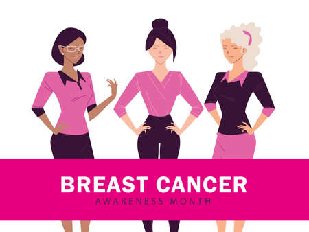 breast cancer awareness month with women vector illustration designのイラスト素材