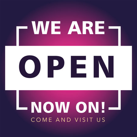 we are open now on, come and visit us vector illustration design
