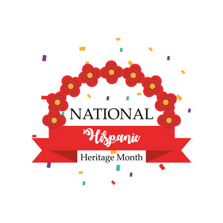 national hispanic heritage month with flowers arch and ribbon design, culture and latino theme Vector illustrationのイラスト素材
