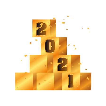 2021 happy new year cubes gold detailed style icon design, Welcome celebrate and greeting theme Vector illustrationのイラスト素材